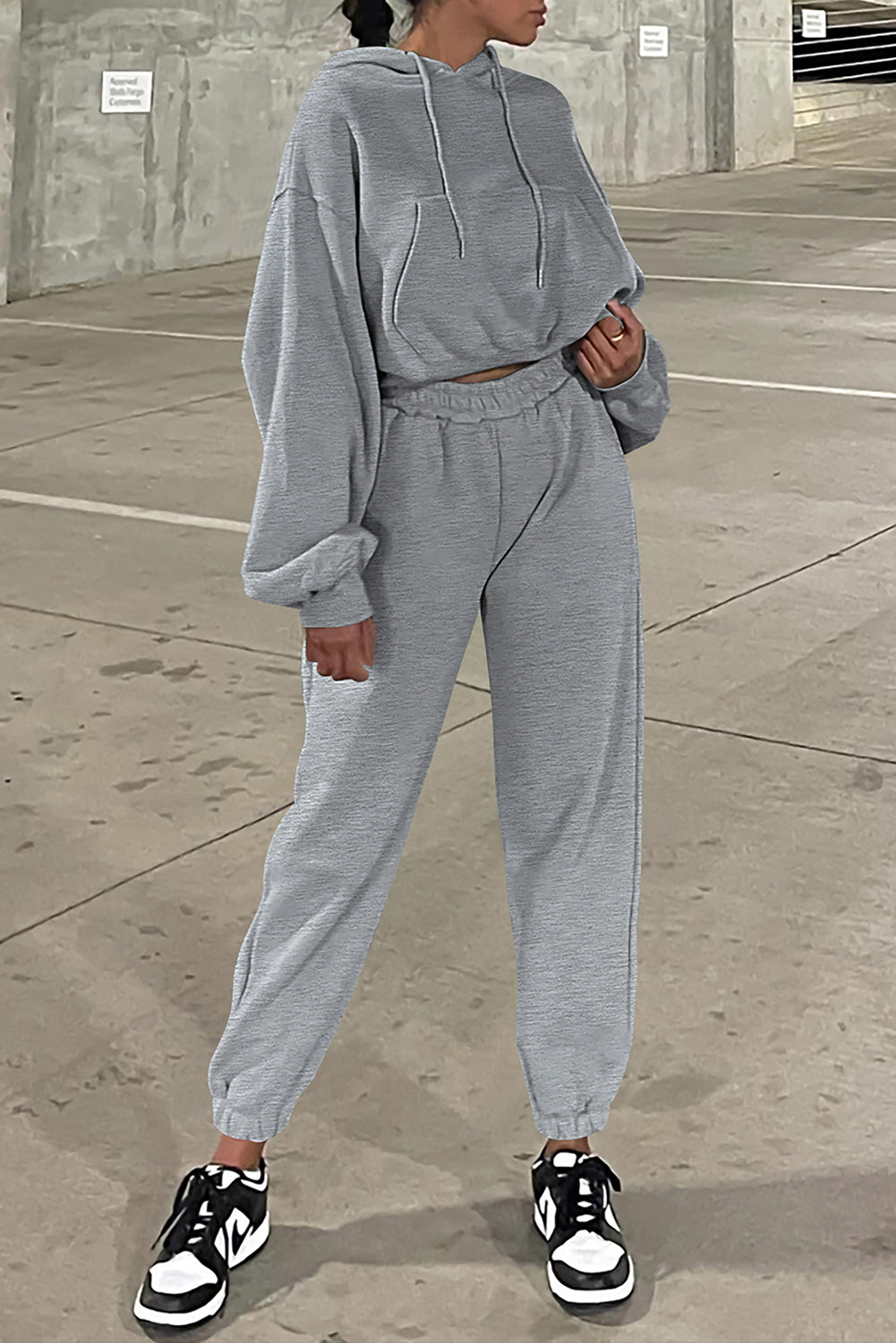 Gray Solid Drop Shoulder Hoodie and Jogger Set