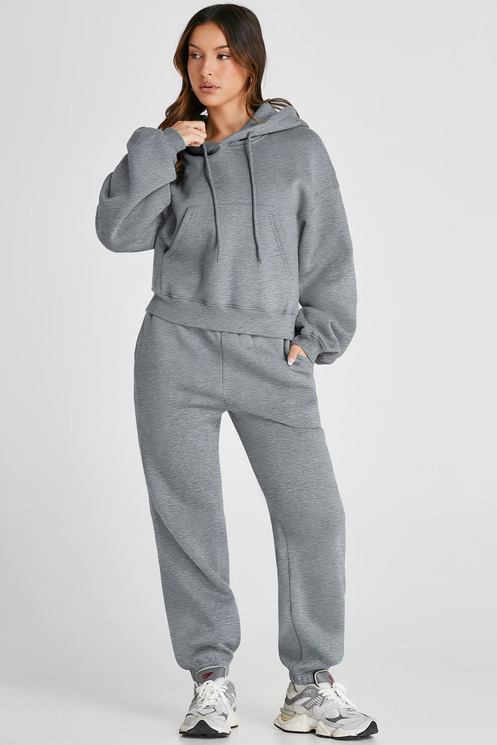 Gray Solid Drop Shoulder Hoodie and Jogger Set