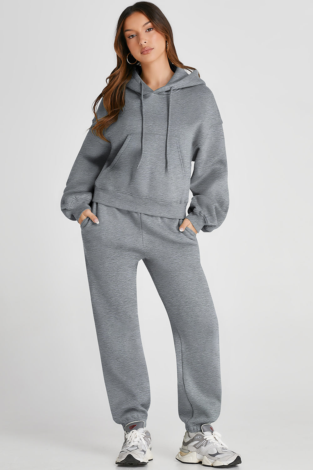 Gray Solid Drop Shoulder Hoodie and Jogger Set