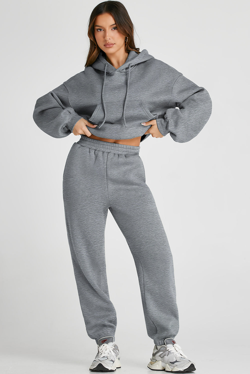 Gray Solid Drop Shoulder Hoodie and Jogger Set