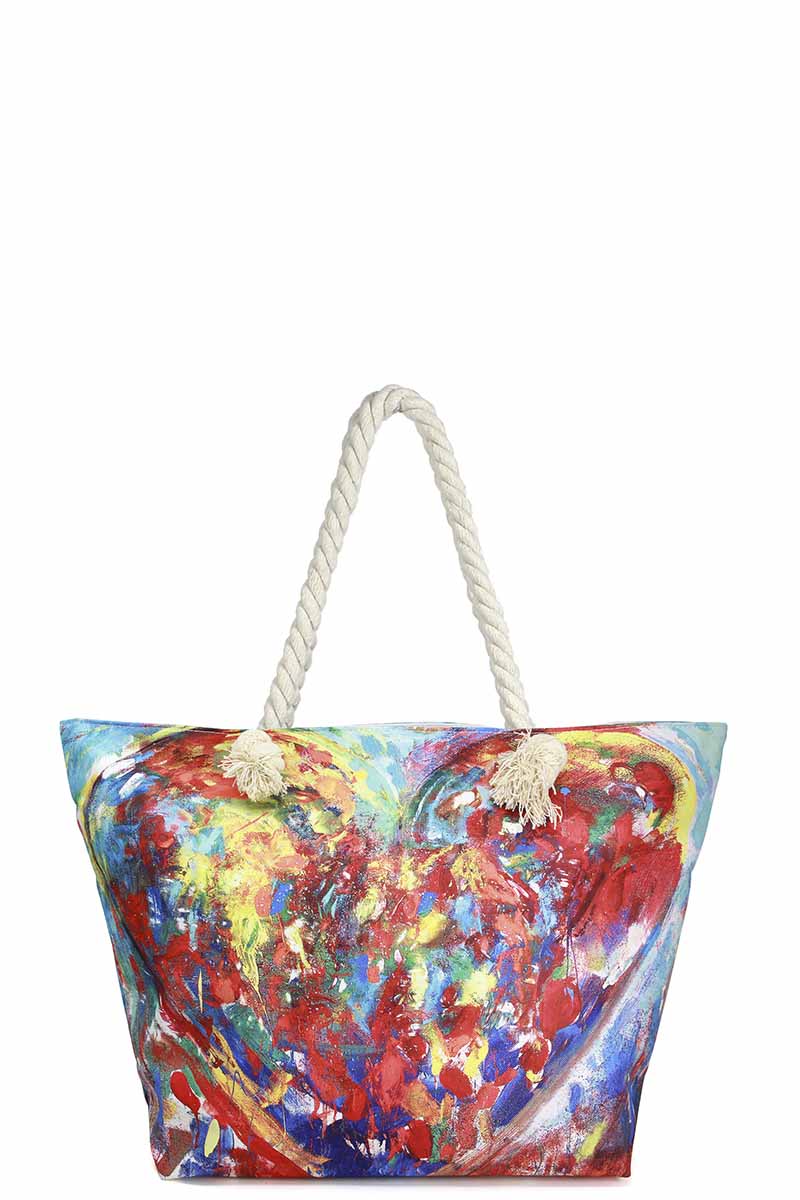 Canvas Heart Print Tote