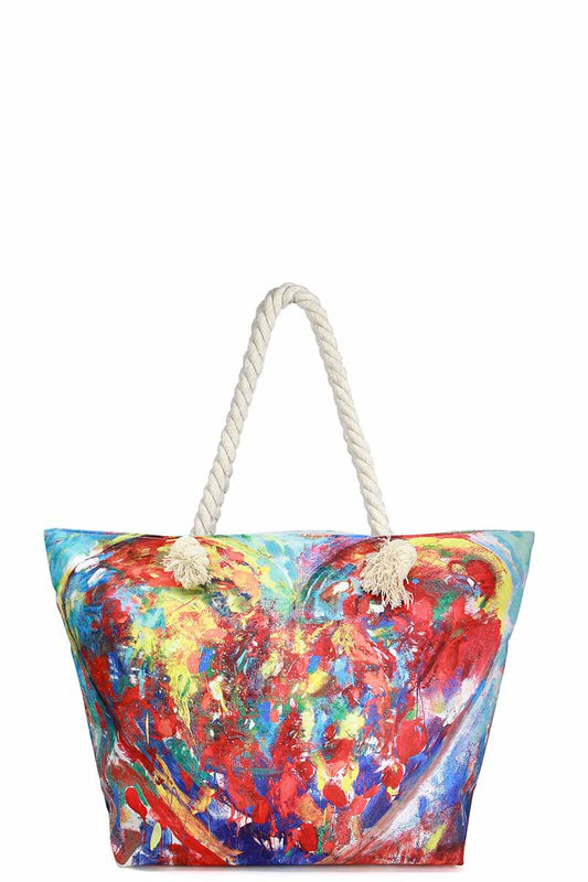 Canvas Heart Print Tote