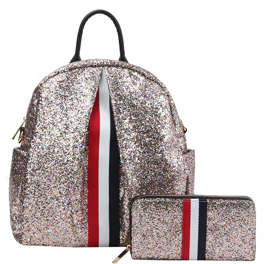 Shimmer Stripe Backpack with Wallet