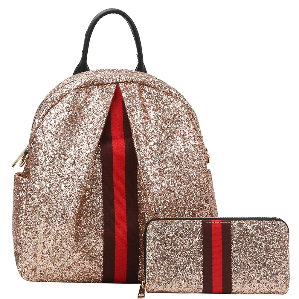 Shimmer Stripe Backpack with Wallet