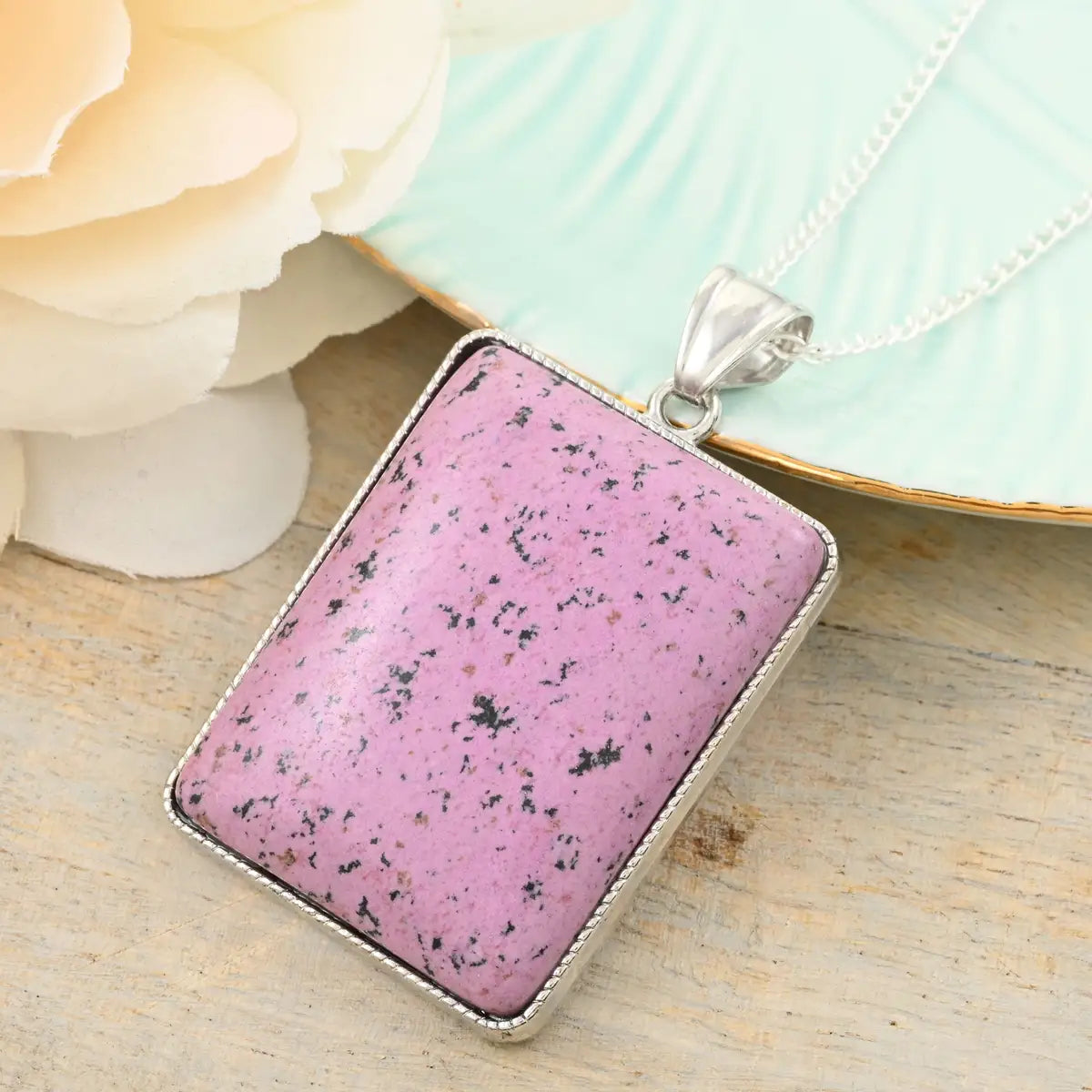 Gemstone Rectangle Pendant Necklace