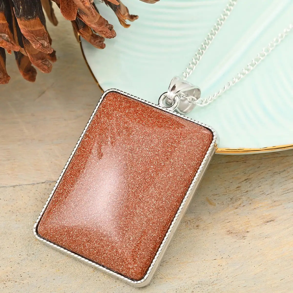 Gemstone Rectangle Pendant Necklace