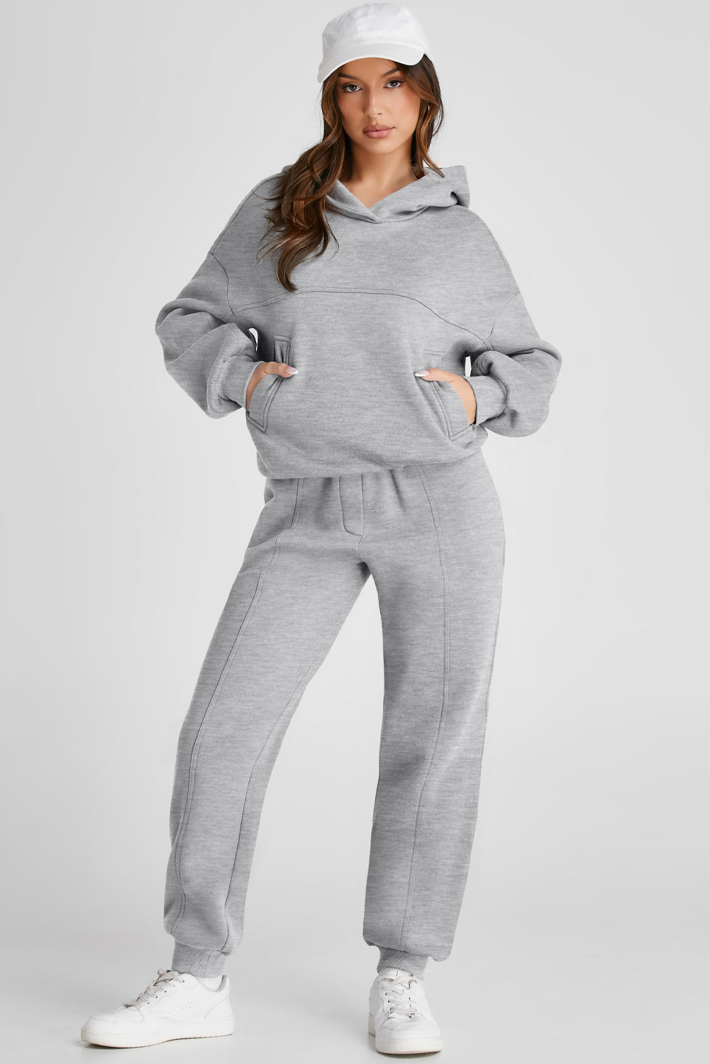 Gray Solid Exposed Seams Hoodie and Jogger Set