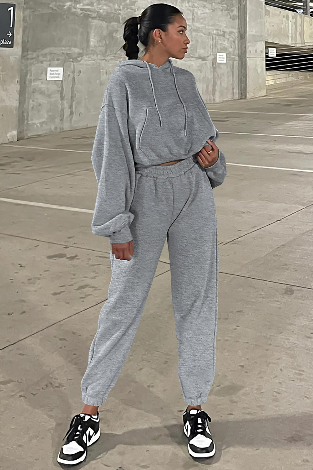 Gray Solid Drop Shoulder Hoodie and Jogger Set