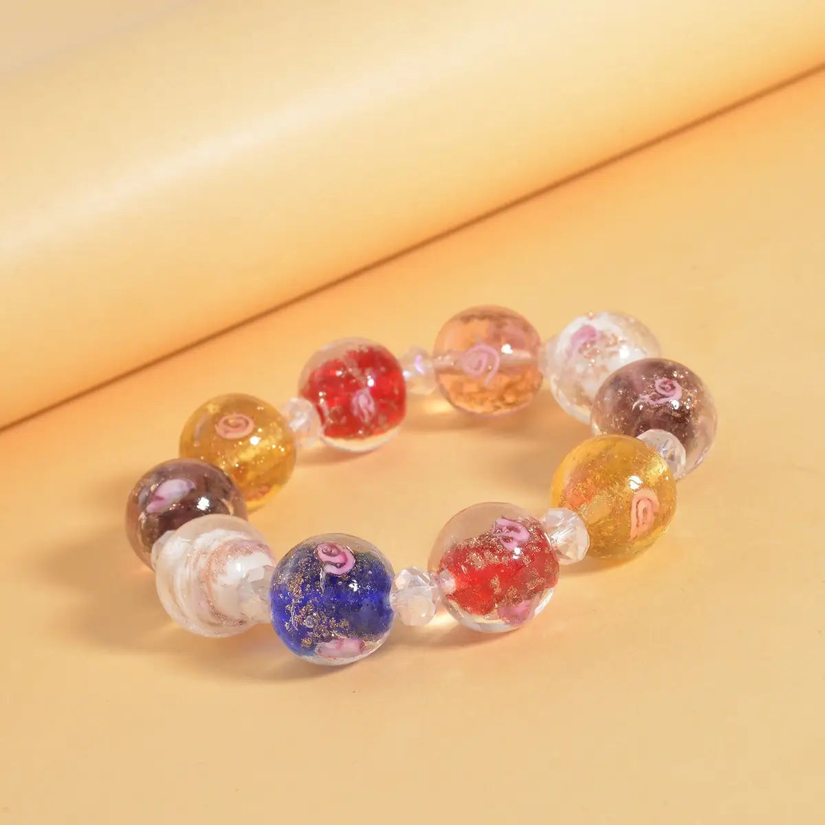 Murano Style Glass Beaded Stretch Bracelet