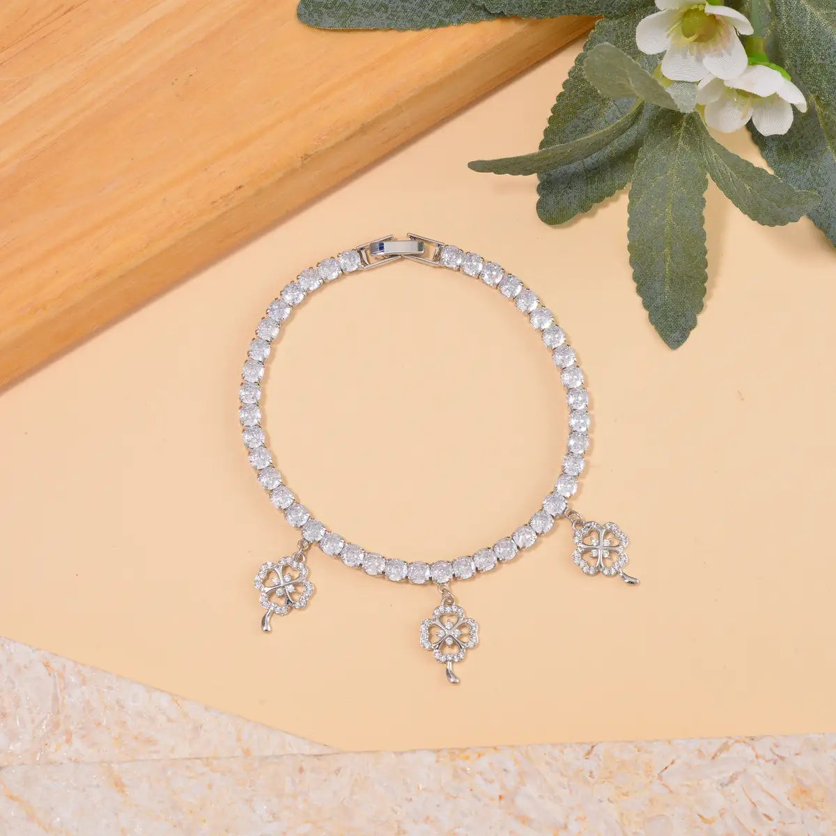 Gemstone Bracelet in Silver Tone