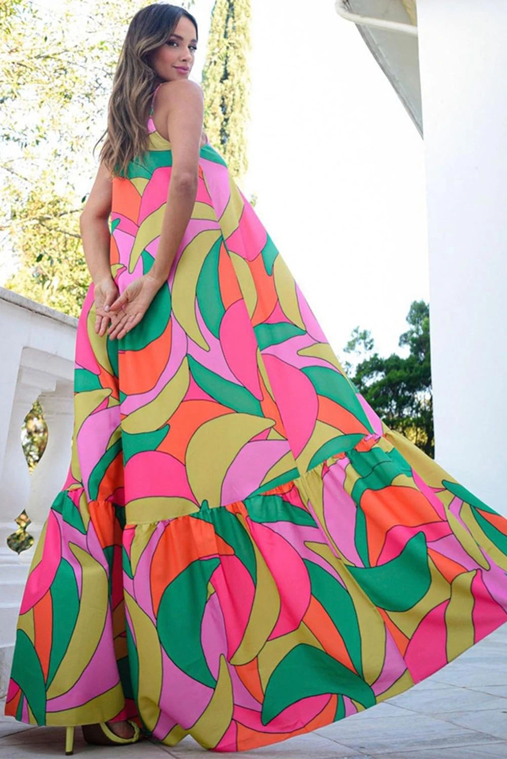 Geometric Colorblock Maxi Dress