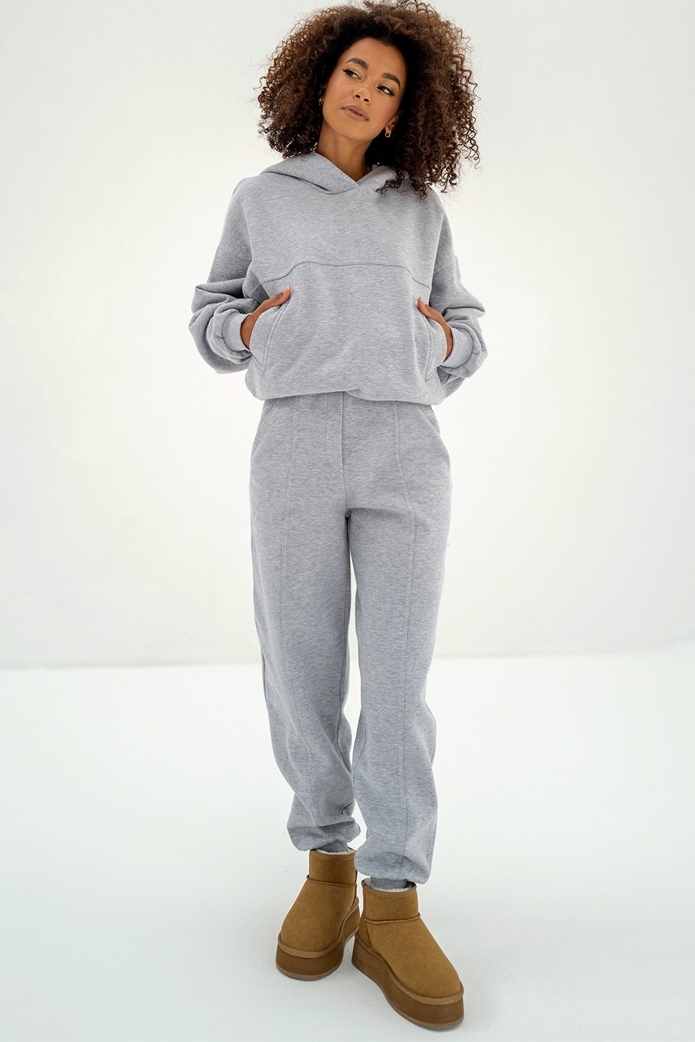 Gray Solid Exposed Seams Hoodie and Jogger Set