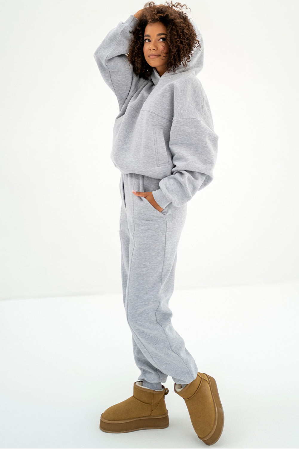 Gray Solid Exposed Seams Hoodie and Jogger Set