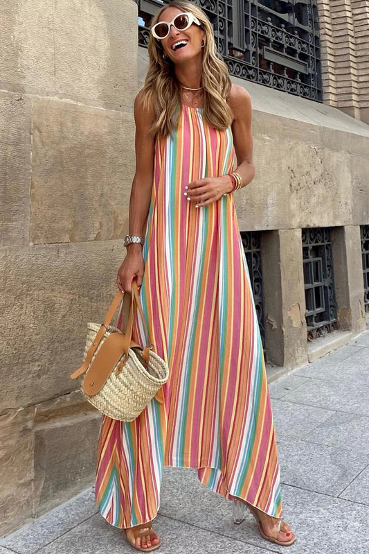 Bohemian Striped Colorblock Maxi Dress